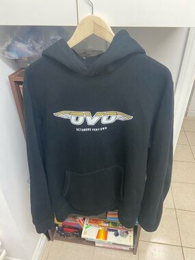 OVO Black Crewneck Sweatshirt with Gold Logo Wings